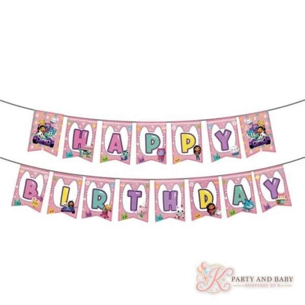 Banner - Pink Cartoon Characters - HAPPY BIRTHDAY letter banner