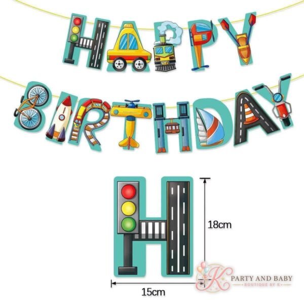 HAPPY BIRTHDAY banner with a road and traffic light letter H
