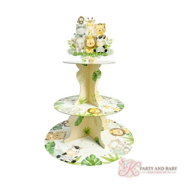 Three-tier jungle animal cake stand