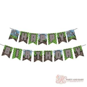 Minecraft - Banner Grey - HAPPY BIRTHDAY letter banner