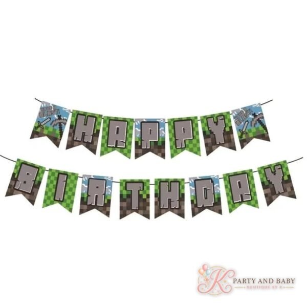Minecraft - Banner Grey - HAPPY BIRTHDAY letter banner