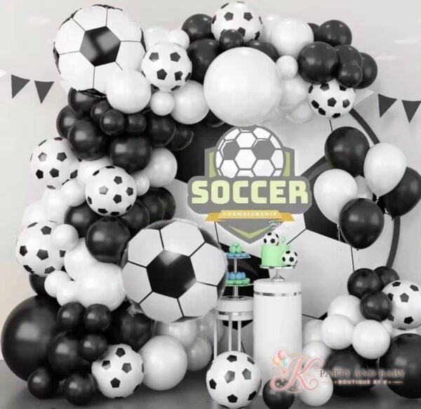 Soccer Balloon Garland Set (with logo) Black and white soccer balloon garland with a SOCCER sign