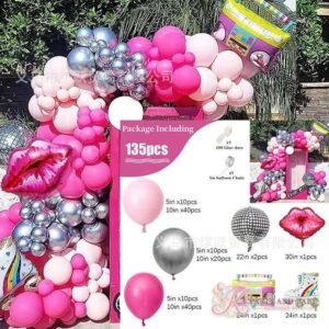 Balloon Garland - Hot Pink Silver Lips (with logo) Balloon Garland - Hot Pink Silver Lips