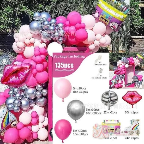 Balloon Garland - Hot Pink Silver Lips (with logo) Balloon Garland - Hot Pink Silver Lips