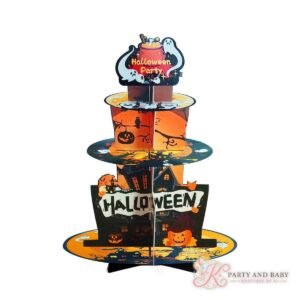 Cake Stand - Halloween Party (with logo) Three-tier Halloween Party cake stand with a haunted house, pumpkins and bats