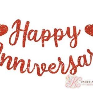 Happy Anniversary - Red Glitter Banner