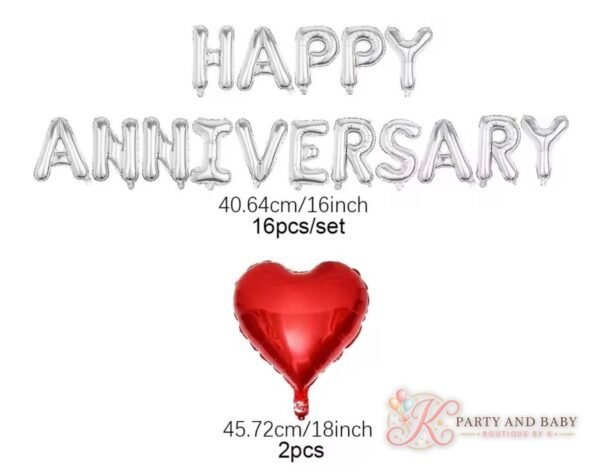 Happy Anniversary - Silver Foil Letters and Red Heart (with logo) Happy Anniversary - Silver Foil Letters and Red Heart