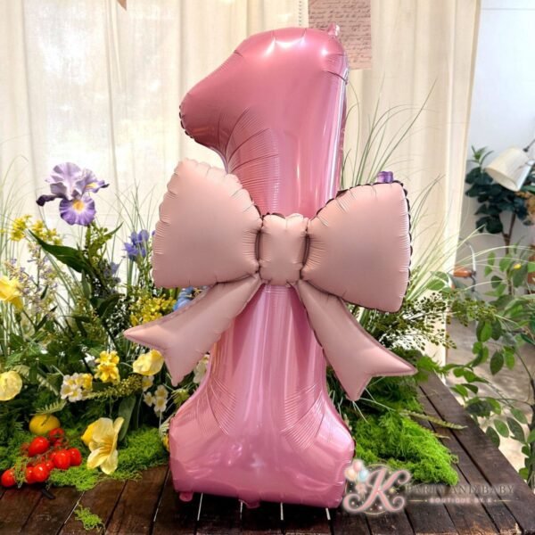 Number 1 - Pink Bow Foil Balloon (with logo) Number 1 - Pink Bow Foil Balloon